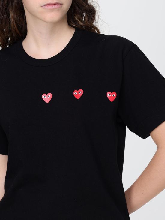 26SS 꼼데가르송 트리플 하트 프린트 티셔츠 AXT337D 1 Black - COMME DES GARCONS