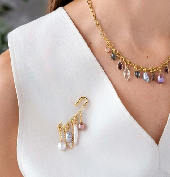  로니 폴 주얼리 브로치 컬러풀 진주 - LONI PAUL JEWELRY