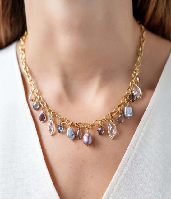  Loni Paul Jewelry 목걸이/팬던트 로니 폴 주얼리 컬러풀 젬스톤 앤 펄 참 목걸이 - OTHER BRANDS