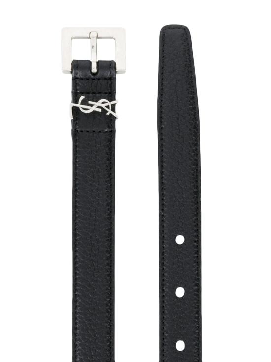 26FW 생로랑 그레인드 레더 실버 모노그램 슬림 벨트 612616 DTI0E 1000 NERO - SAINT LAURENT