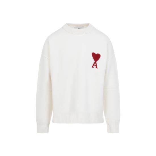 26FW 아미 빅 하트 울 크루넥 스웨터 UKS838 018 154 OFF WHITE RED - AMI