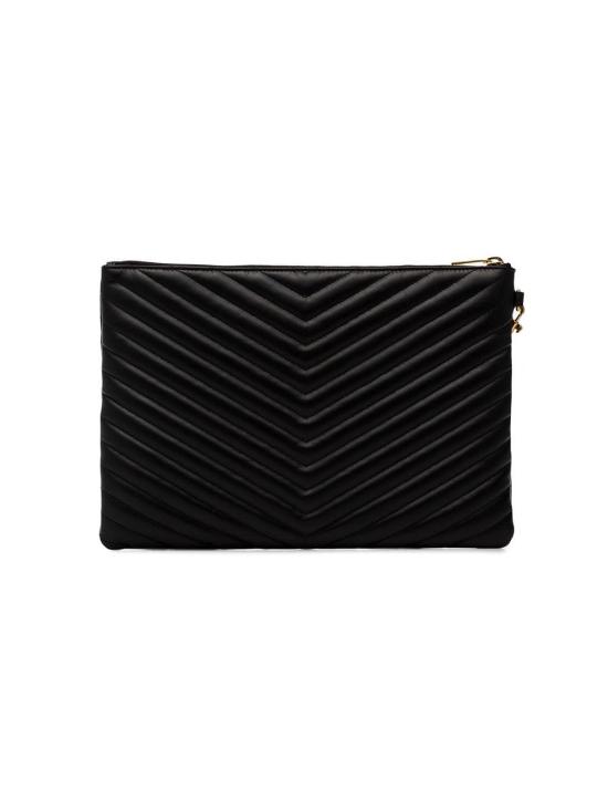 26FW 생로랑 퀼티드 레더 골드 모노그램 카산드라 마틀라세 태블릿 파우치 559193 CWU01 1000 NERO - SAINT LAURENT