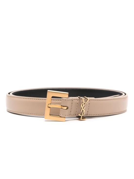 26FW 생로랑 카산드라 씬 스퀘어 버클 벨트 554465 BOO0W 2721 DARK BEIGE