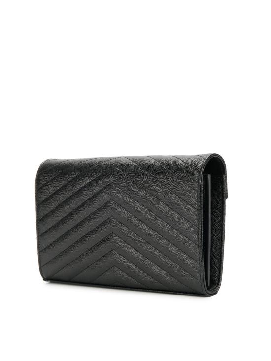 26FW 생로랑 그랑 드 뿌드르 엠보스드 레더 카산드라 마틀라세 체인 지갑 377828 BOW02 1000 NERO - SAINT LAURENT