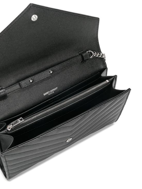 26FW 생로랑 그랑 드 뿌드르 엠보스드 레더 카산드라 마틀라세 체인 지갑 377828 BOW02 1000 NERO - SAINT LAURENT