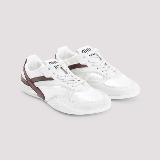 26FW 미우미우 김나지움 테크 패브릭 및 스웨이드 스니커즈 5E428EFA005 71L F0X97 BIANCO AMARANTO - MIU MIU