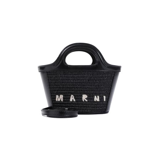 26FW 마르니 레더 & 라피아 트로피컬리아 마이크로백 BMMP0067Q0 P3860 00N99 BLACK - MARNI