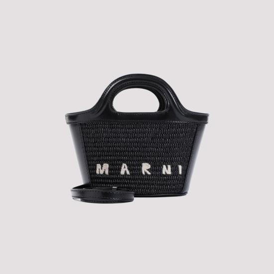26FW 마르니 레더 & 라피아 트로피컬리아 마이크로백 BMMP0067Q0 P3860 00N99 BLACK - MARNI