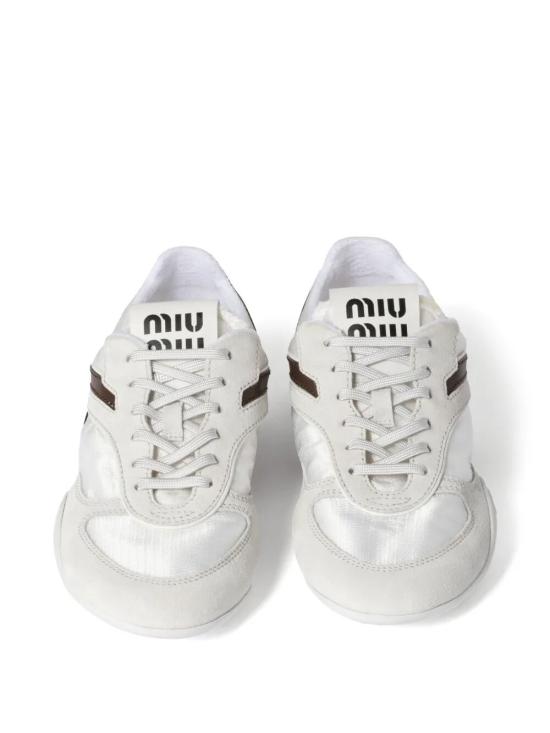 26FW 미우미우 김나지움 테크 패브릭 및 스웨이드 스니커즈 5E428EFA005 71L F0X97 BIANCO AMARANTO - MIU MIU