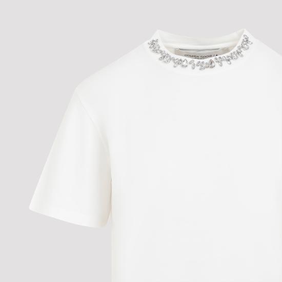 26FW 골든구스 카보숑 크리스탈 티셔츠 GWP01220 P000673 10363 VINTAGE WHITE - GOLDEN GOOSE