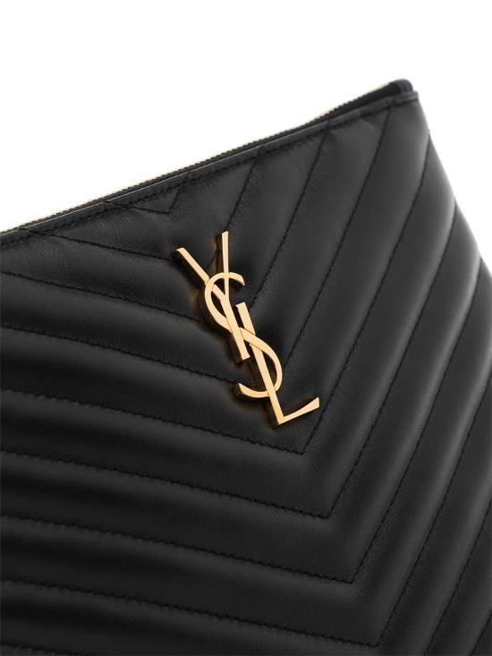 26FW 생로랑 마틀라세 레더 골드 모노그램 A5 파우치 379039 CWU01 1000 NERO - SAINT LAURENT