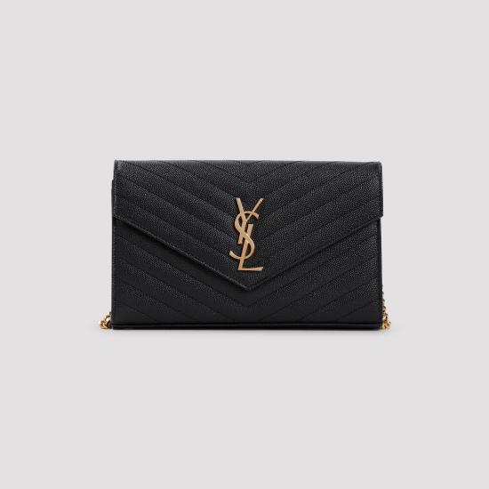 26FW 생로랑 레더 카산드라 체인 월렛 377828 BOW01 1000 NERO - SAINT LAURENT