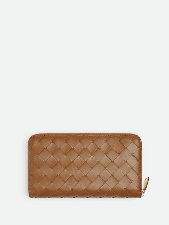 26FW 보테가베네타 인트레치아토 집 어라운드 지갑 742332 VCPP2 2650 WOOD GOLD - BOTTEGA VENETA