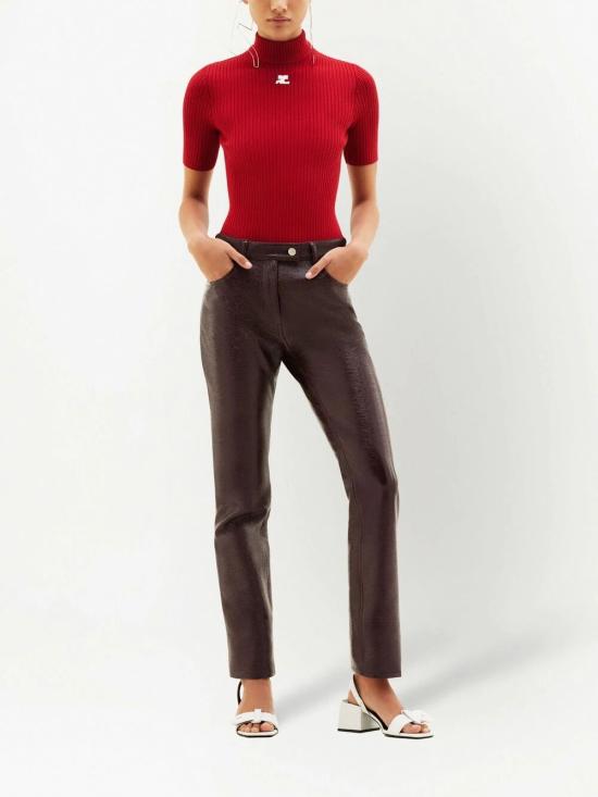 26FW 쿠레쥬 리에디션 니트 탑 숏슬리브 PERMPU026FI0001 4034 RED - COURREGES