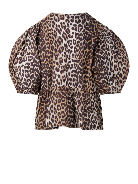26FW 가니 레오파드 코튼 포플린 페플럼 타이 블라우스 F9116 943 LEOPARD - GANNI