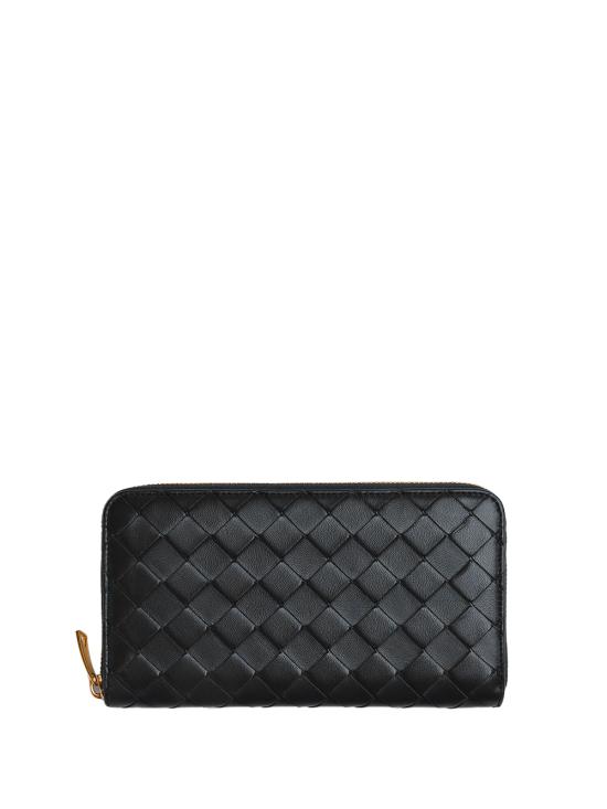 26FW 보테가베네타 인트레치아토 집 어라운드 지갑 608053 VCPP2 8425 BLACK GOLD - BOTTEGA VENETA