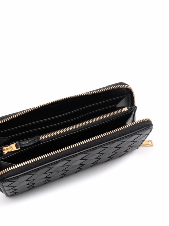 26FW 보테가베네타 인트레치아토 집 어라운드 지갑 608053 VCPP2 8425 BLACK GOLD - BOTTEGA VENETA