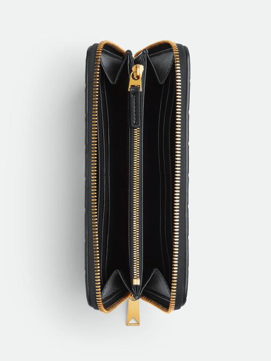 26FW 보테가베네타 인트레치아토 집 어라운드 지갑 608053 VCPP2 8425 BLACK GOLD - BOTTEGA VENETA
