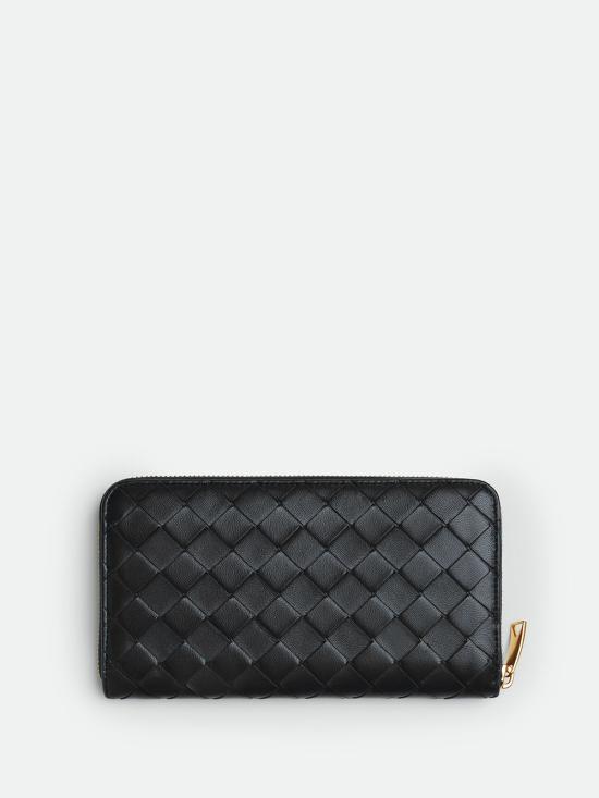 26FW 보테가베네타 인트레치아토 집 어라운드 지갑 608053 VCPP2 8425 BLACK GOLD - BOTTEGA VENETA