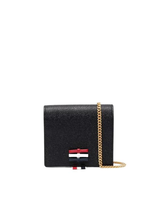26FW 톰브라운 페블 그레인 레더 보우 디테일 체인 스트랩 카드 홀더 FAW106A 00198 001 BLACK