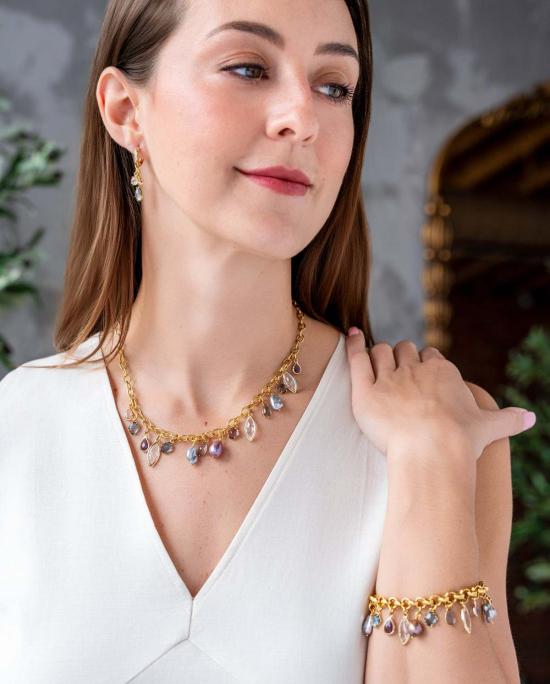  로니 폴 주얼리 팔찌 컬러풀 젬스톤 앤 펄 참 - LONI PAUL JEWELRY