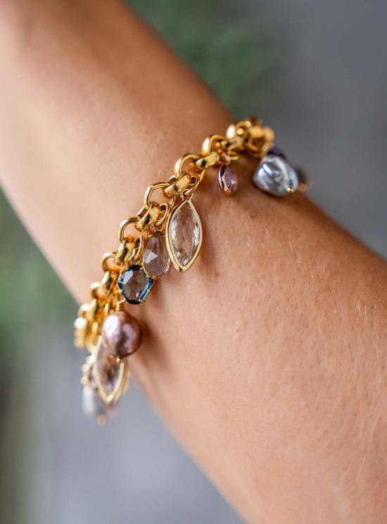  로니 폴 주얼리 팔찌 컬러풀 젬스톤 앤 펄 참 - LONI PAUL JEWELRY