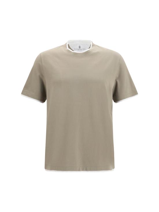 26SS 브루넬로 쿠치넬리 자수 로고 티셔츠 M0B137427 CUX24 KHAKI