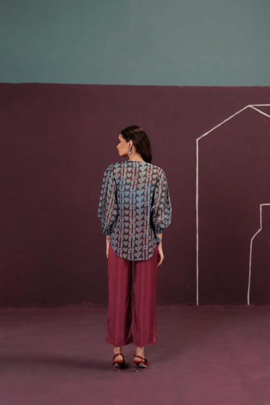  Maison Qala 블라우스 메종 칼라 블루 잉크 버드 코디 세트 - MAISON QALA