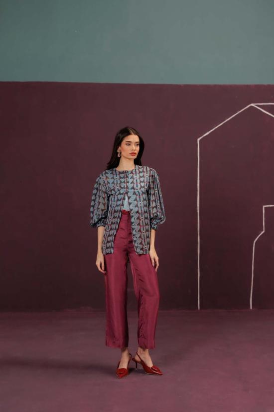  Maison Qala 블라우스 메종 칼라 블루 잉크 버드 코디 세트 - MAISON QALA
