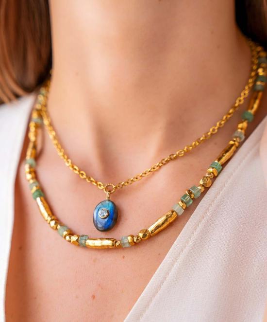  로니 폴 주얼리 목걸이/팬던트 스트로베리 쿼츠 비즈 목걸이 (녹색) - LONI PAUL JEWELRY