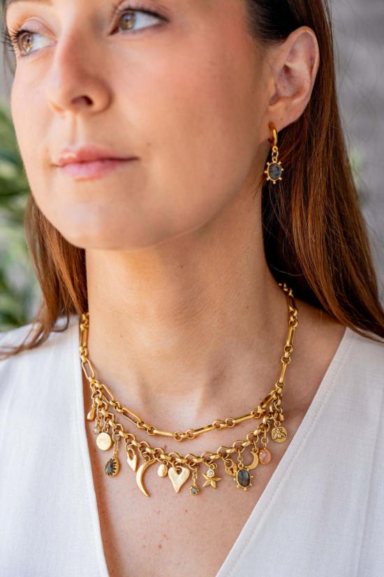  로니 폴 주얼리 이어링 라브라도라이트 참 후프 귀걸이 - LONI PAUL JEWELRY