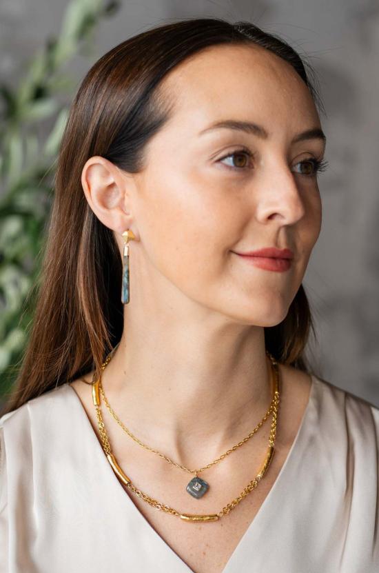  로니 폴 주얼리 이어링 라브라도라이트 롱 드롭 - LONI PAUL JEWELRY