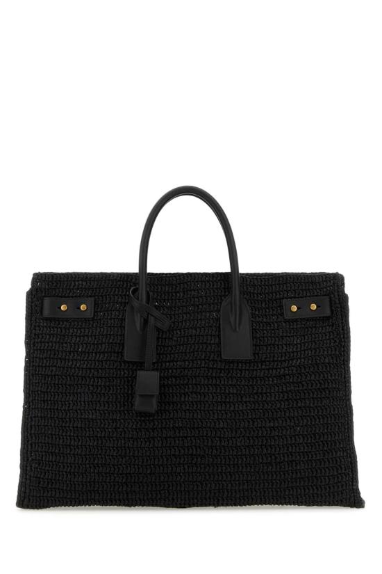  생로랑 삭 드 주르 미디움 서플 라피아 & 베지터블 탠 레더백 751499GAADY 1000 BLACK