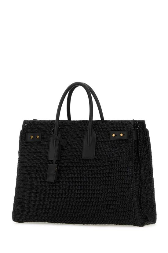  생로랑 삭 드 주르 미디움 서플 라피아 & 베지터블 탠 레더백 751499GAADY 1000 BLACK - SAINT LAURENT