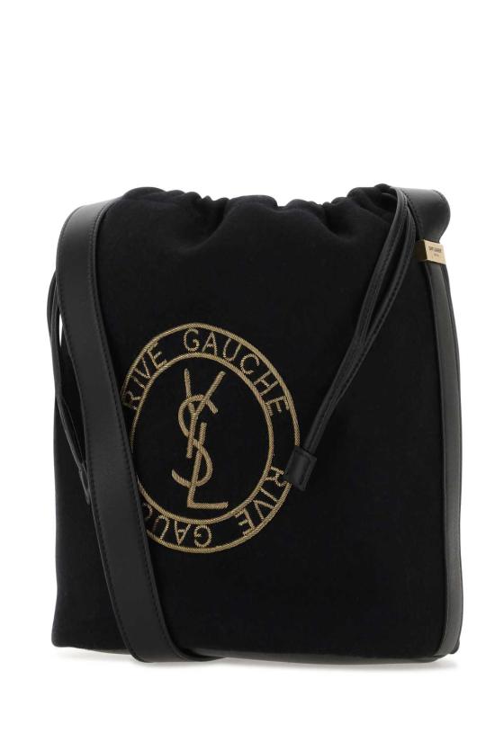  생로랑 자수 펠트 스무스 레더 리브 고시 레이스드 버킷백 710261FAAJ6 1055 BLACK - SAINT LAURENT