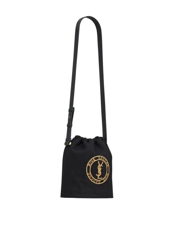  생로랑 자수 펠트 스무스 레더 리브 고시 레이스드 버킷백 710261FAAJ6 1055 BLACK - SAINT LAURENT