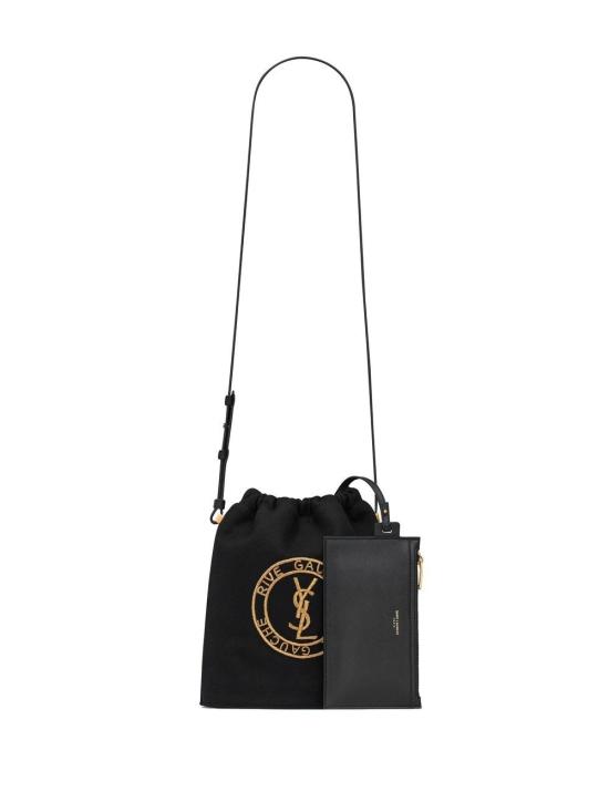  생로랑 자수 펠트 스무스 레더 리브 고시 레이스드 버킷백 710261FAAJ6 1055 BLACK - SAINT LAURENT