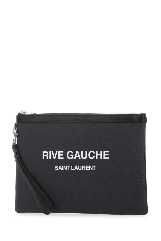  생로랑 리브 고쉬 지퍼 파우치 캔버스 앤 레더 58136996NAE 1298 GREY - SAINT LAURENT