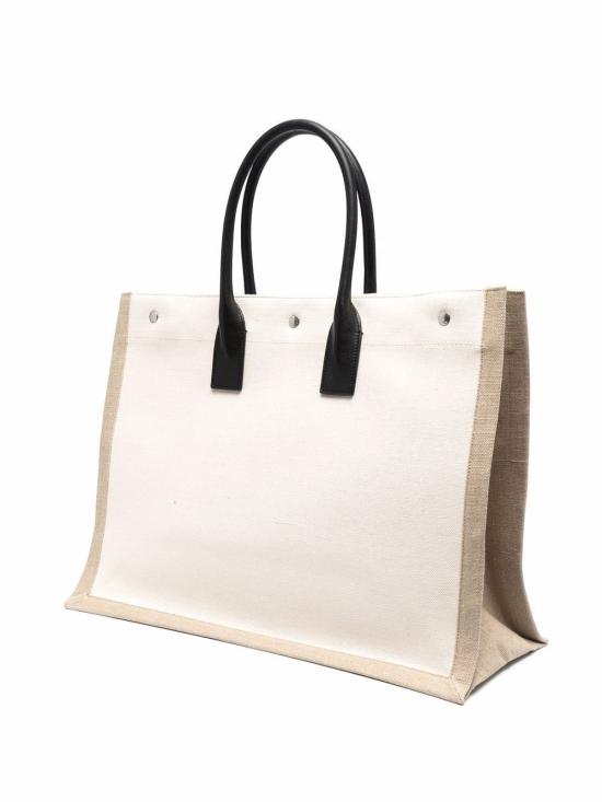  생로랑 캔버스 스무스 레더 리브 고쉬 라지 토트백 509415FAAVU 9054 BEIGE O TAN - SAINT LAURENT