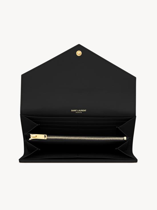  생로랑 그랑 드 뿌드르 엠보스드 레더 카산드라 마틀라세 라지 플랩 지갑 372264BOW01 1000 BLACK - SAINT LAURENT