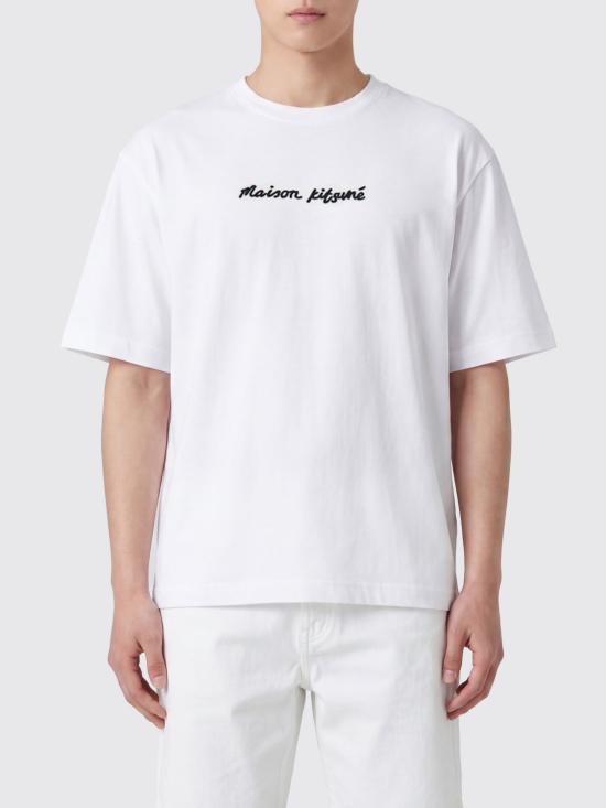 26SS 메종키츠네 자수 오버사이즈 티셔츠 OM00122KJ0119 P100 White