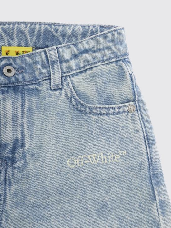 26SS [키즈] 오프화이트 데님 숏팬츠 44GYC004S26D001 452 Gnawed Blue - OFF WHITE