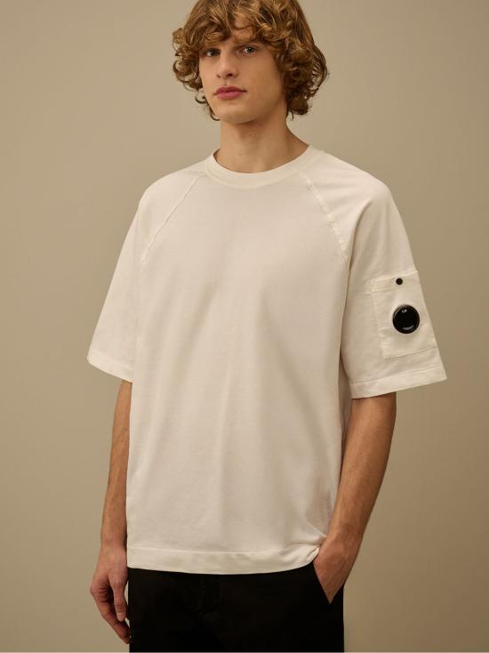 26SS 씨피 컴퍼니 라이트 플리스 숏슬리브 스웨트셔츠 20CMSS034A002246G 103 GAUZE WHITE - C.P. COMPANY