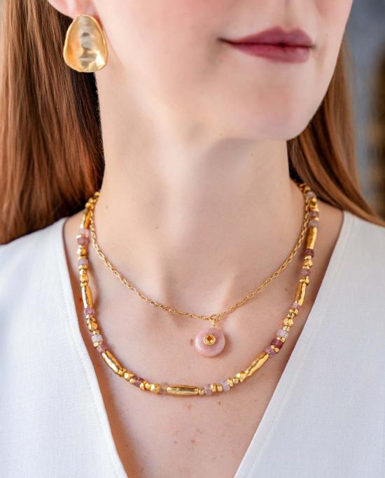  로니 폴 주얼리 목걸이/팬던트 핑크 스트로베리 쿼츠 비즈 목걸이 - LONI PAUL JEWELRY