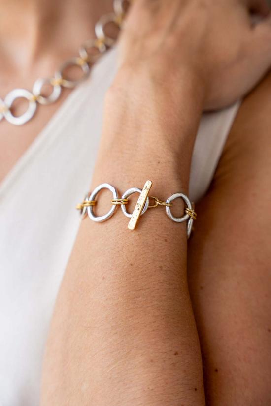  로니 폴 주얼리 팔찌 혼합 금속 조각 원형 - LONI PAUL JEWELRY