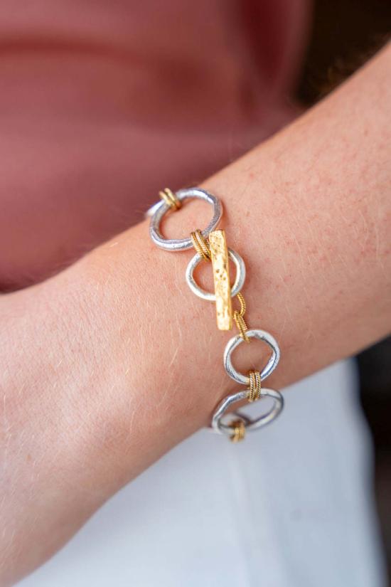  로니 폴 주얼리 팔찌 혼합 금속 조각 원형 - LONI PAUL JEWELRY