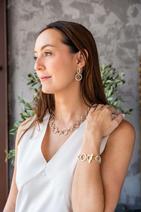  로니 폴 주얼리 팔찌 혼합 금속 조각 원형 - LONI PAUL JEWELRY
