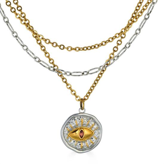  로니 폴 주얼리 목걸이/팬던트 혼합 금속 세 줄 눈 모양 참 목걸이 - LONI PAUL JEWELRY
