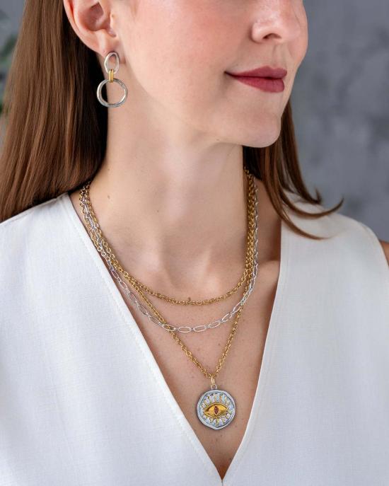  로니 폴 주얼리 목걸이/팬던트 혼합 금속 세 줄 눈 모양 참 목걸이 - LONI PAUL JEWELRY