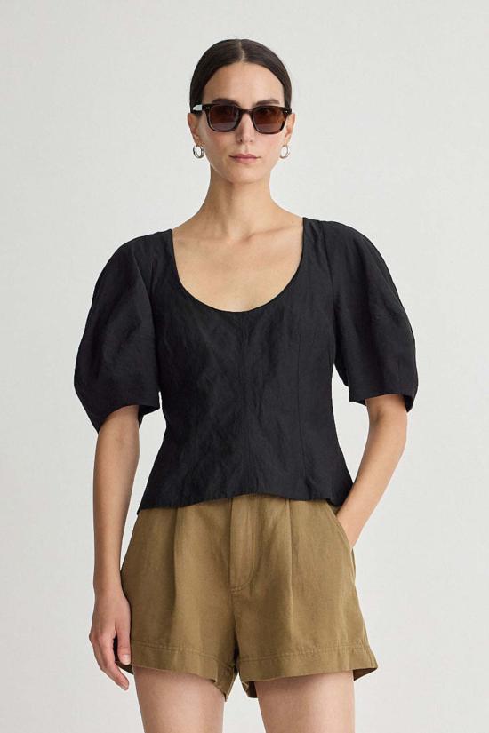  어피스 어파트 반팔 티셔츠 Apiece Apart Scoop Neck Lina Top Black - APIECE APART